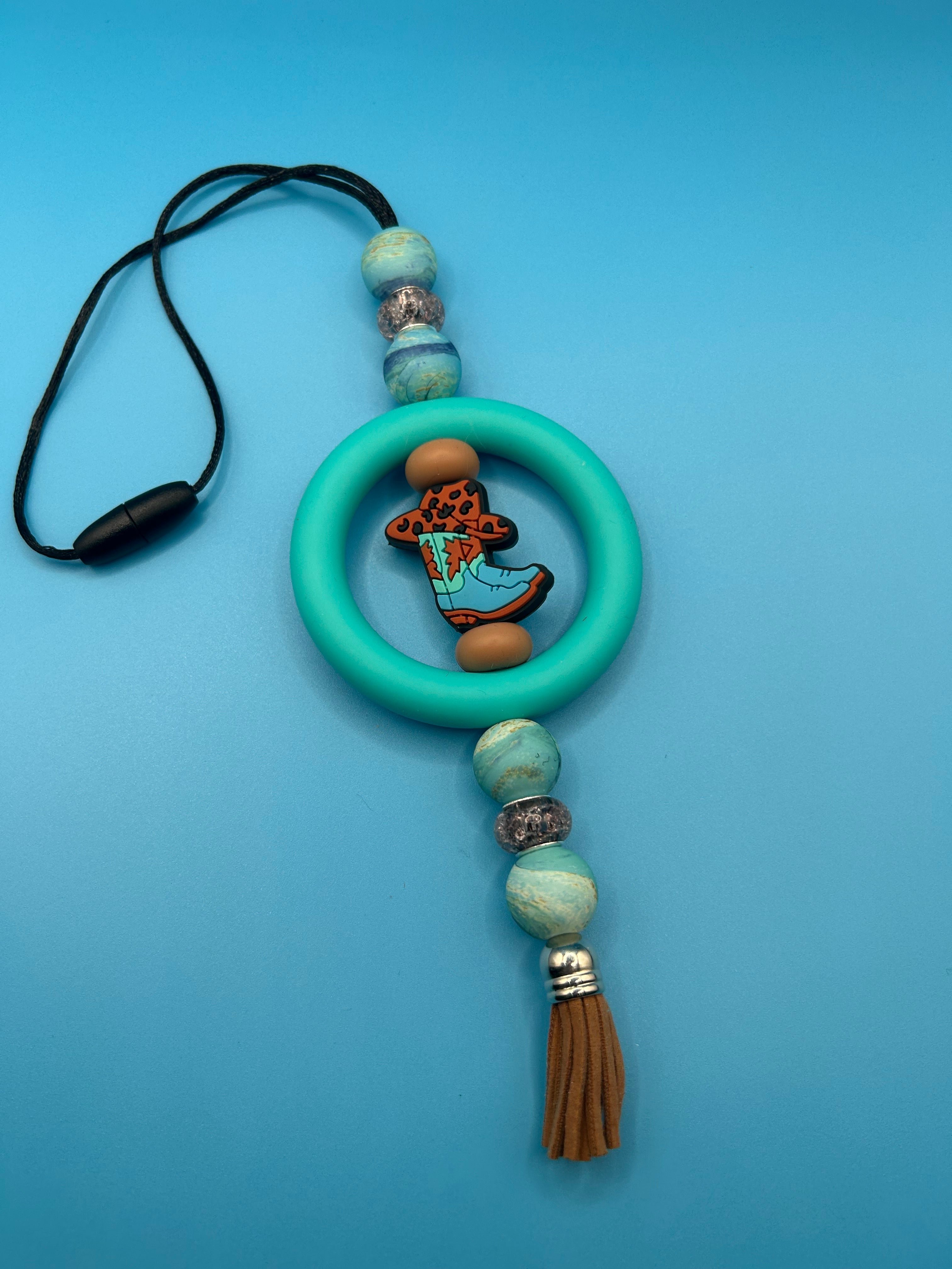 Teal Cowgirl Boot Car Charm