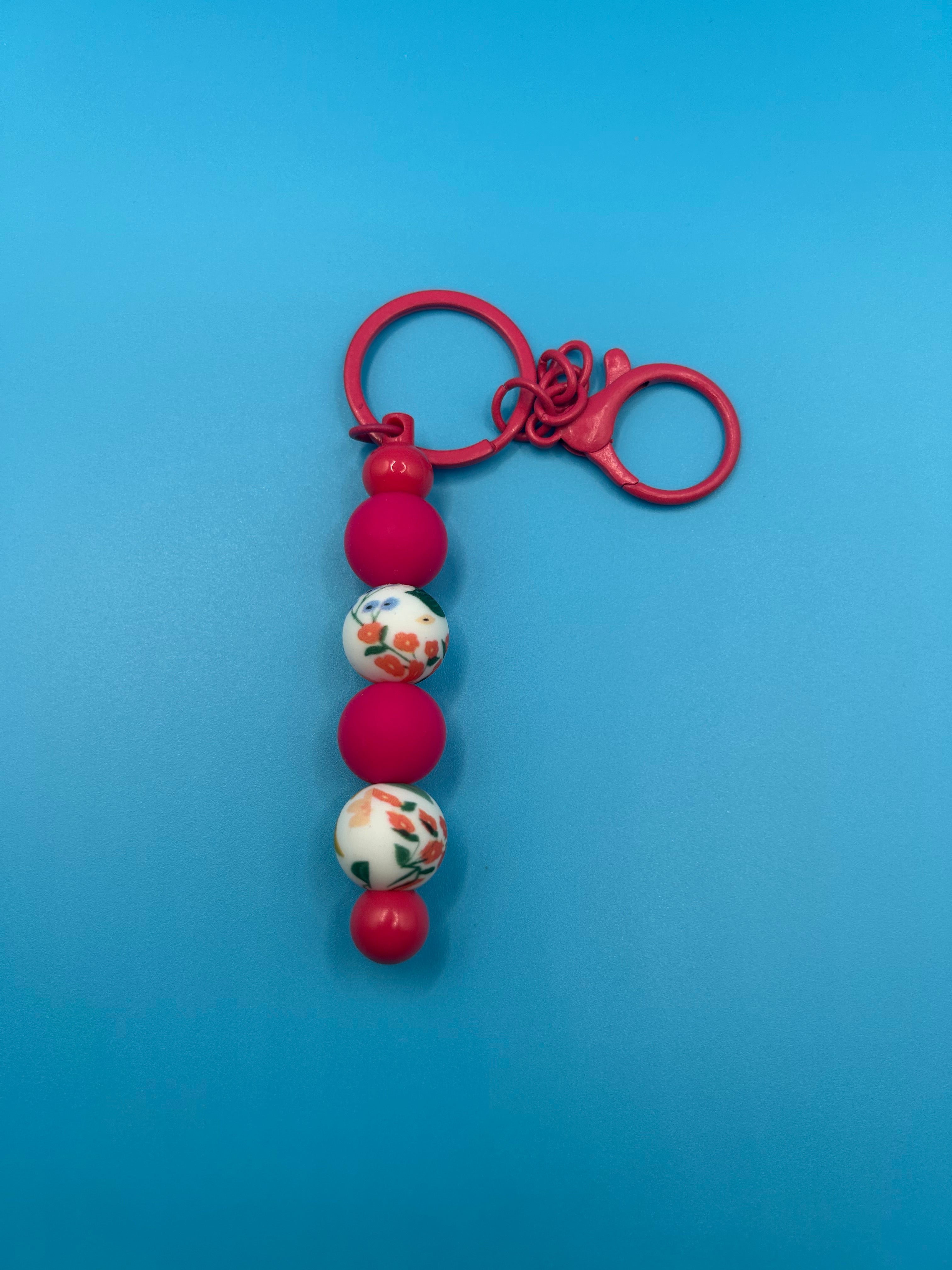 Bright Pink Floral Keychain